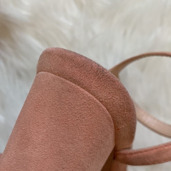 Loeffler Randal Layla Blush Pink Suede Block Heel Ankle Strap Pom Sandals Sz 6.5 - Picture 12 of 14